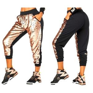 Zumba Glitz+Glam Capri Sweatpants Bold Black SZ M